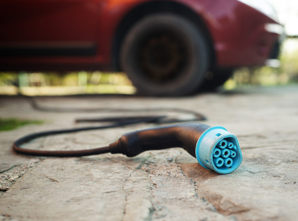 Closeup view at Electric car charging plug